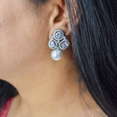 Diamond Studs with Pearl Drop