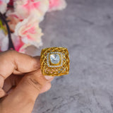 Kundan Ring in Dull Gold Polish