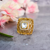 Kundan Ring in Dull Gold Polish