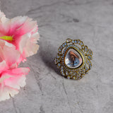 Traditional Oversized Polki Ring in Victorian Polish