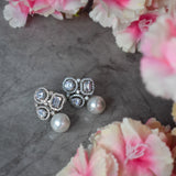 Diamond Studs with Pearl Drop