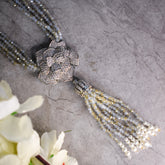 Long Necklace with Floral Diamond Pendant