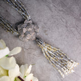 Long Necklace with Floral Diamond Pendant