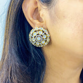 Round Polki Studs in Dual Tone