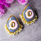 Grey Oversized Studs in Contemporary Look