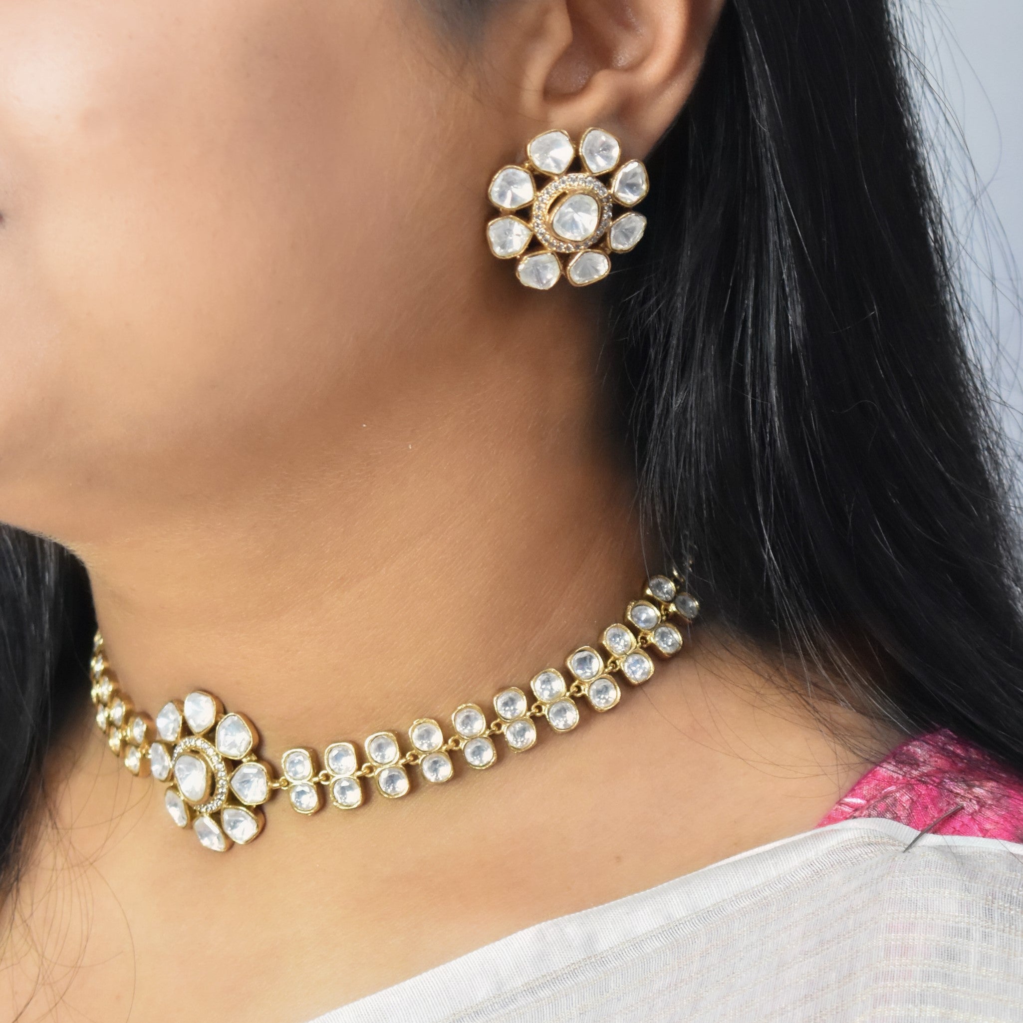 Moissanite Gold Necklace Set
