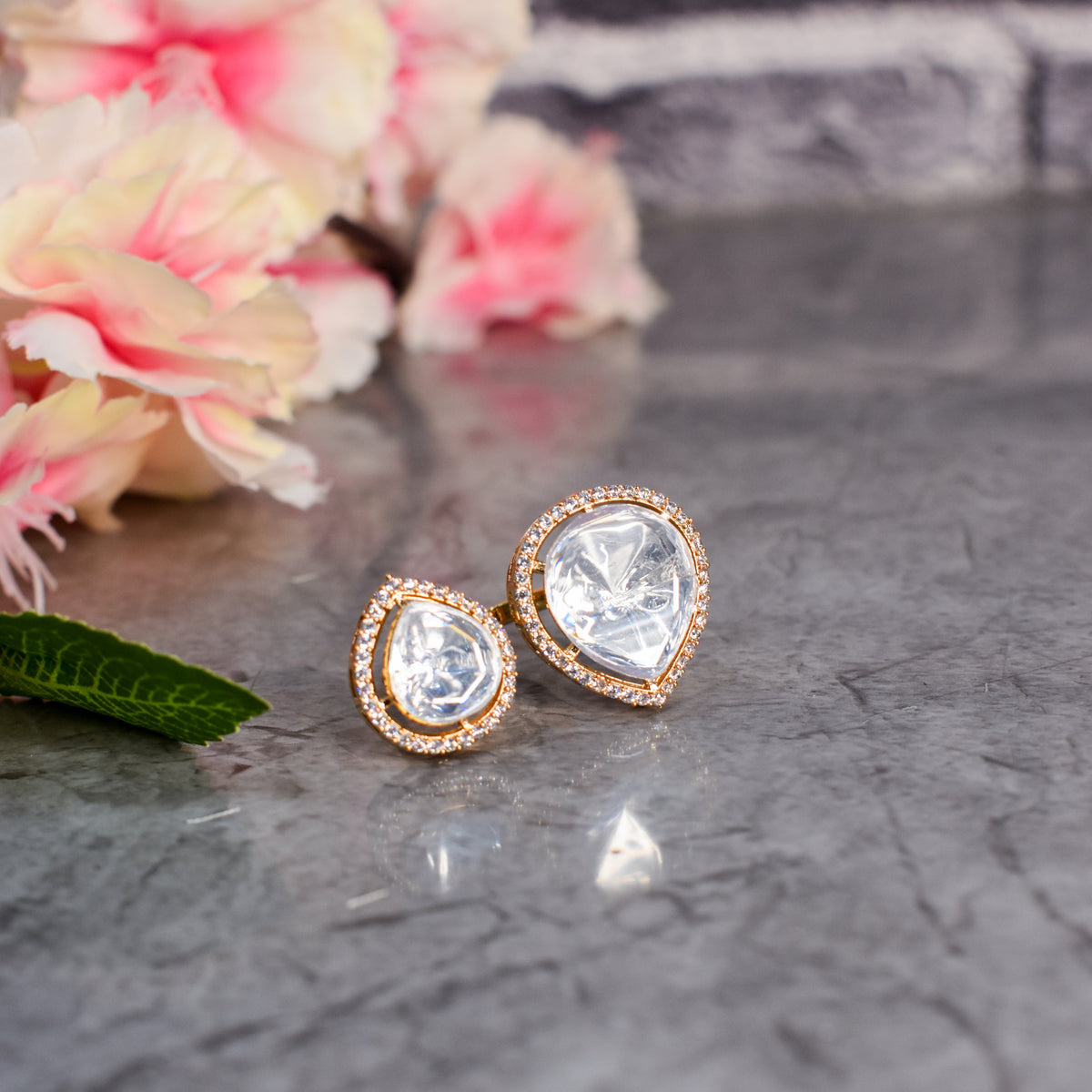 Dual Finger Ring with Rose Gold Plating