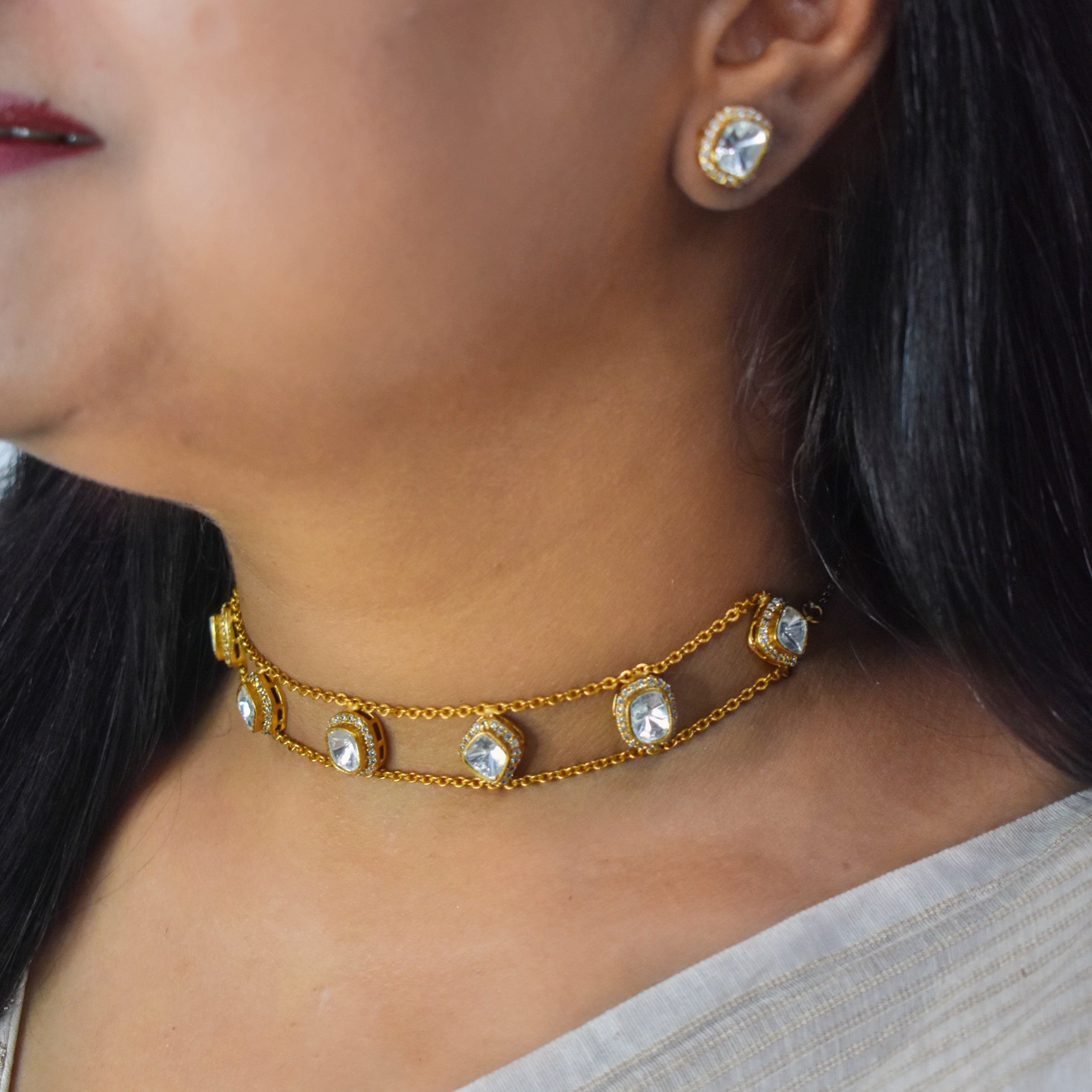Nazaqat Uncut Polki Choker Set