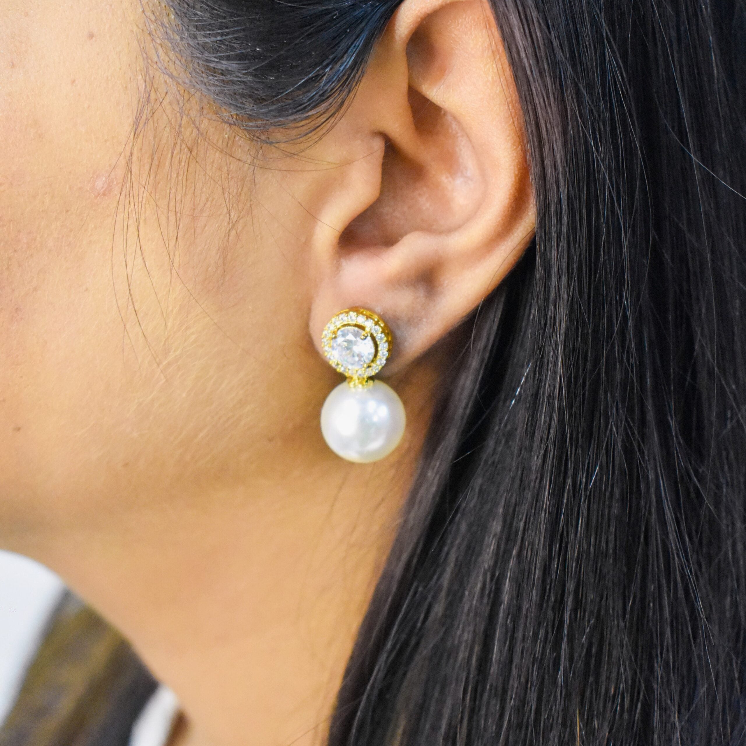 Glitzy Studs with Pearl Drops