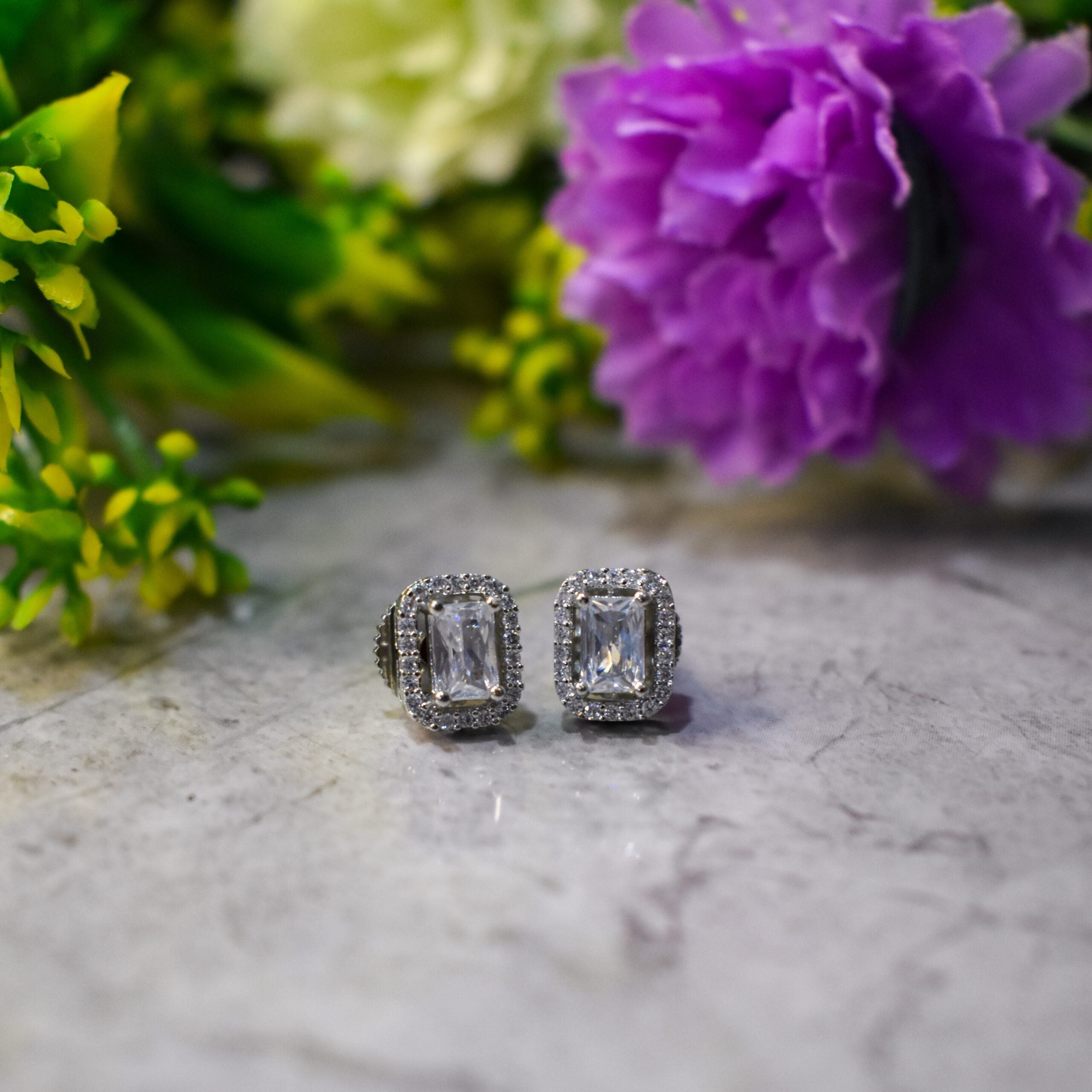 Emerald Cut Diamond Studs