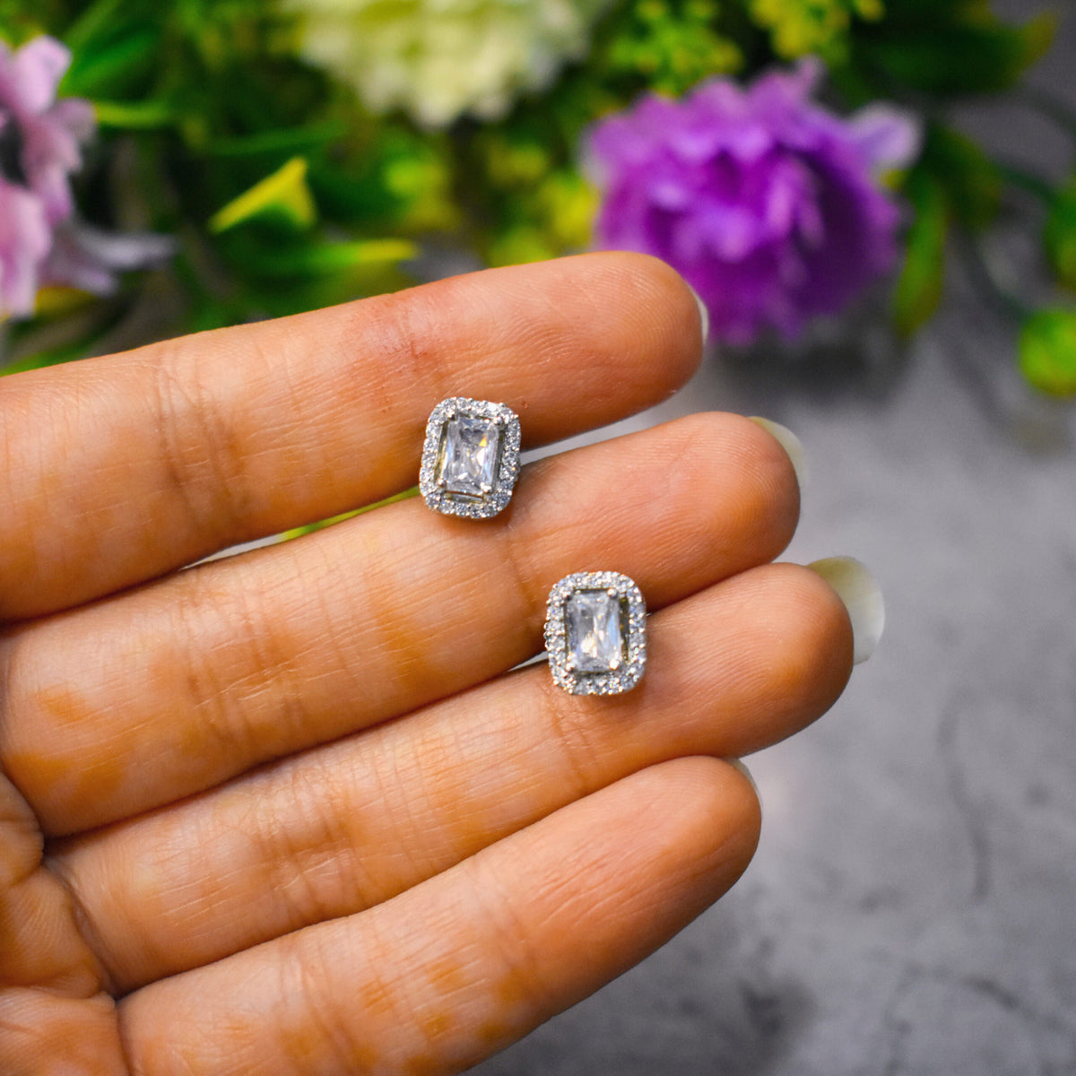 Emerald Cut Diamond Studs