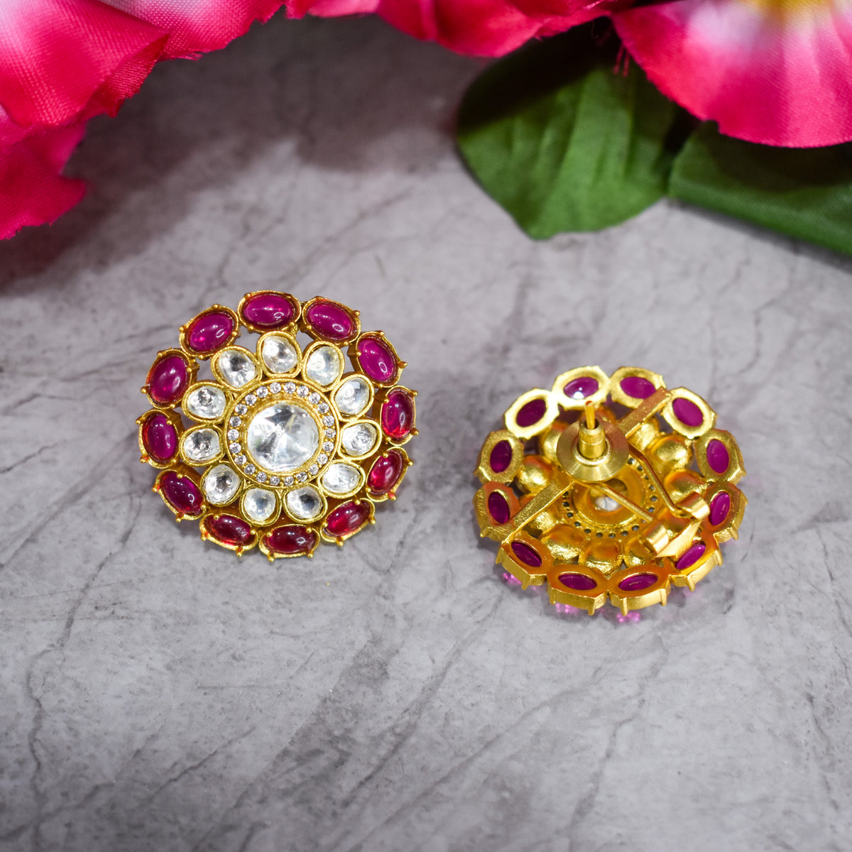 Pink Ruby Round Studs