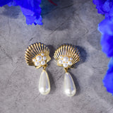 Golden Shell Earrings with Pearl Drops